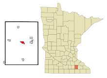 Dodge County Minnesota Incorporated ve Unincorporated alanlar Dodge Center Vurgulanmış.svg