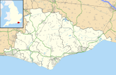 Mapa konturowa East Sussex, blisko lewej krawiędzi na dole znajduje się punkt z opisem „Hangleton”