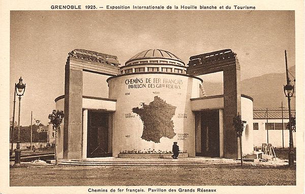 Palace of the railways and great connections at the International Exhibition of Hydropower and Tourism in Grenoble, France in 1925