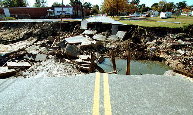 James Street Bridge washed out in Tarboro, North Carolina. FEMA#136, taken by Dave Gatley on November 8, 1999.