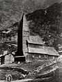Fortun stavkyrkje før ho vart flytta til Bergen i 1883 og attreist som Fantoft stavkyrkje