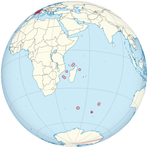 Ubicación de las Tierras Australes y Antárticas Francesas en el Océano Índico