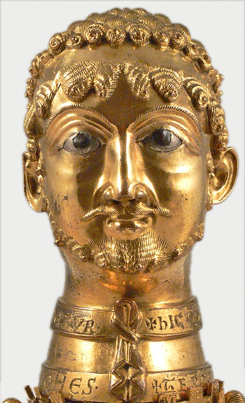 A golden bust of Frederick, given to his godfather Count Otto of Cappenberg in 1171. It was used as a reliquary in Cappenberg Abbey and is said in the