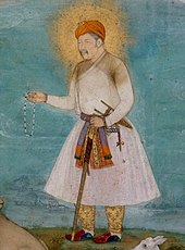 Akbar, the third Mughal Emperor was born in Amarkot. Govardhan. Akbar With Lion and Calf ca. 1630, Metmuseum (cropped).jpg