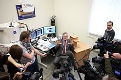 Ural Federal University scientist Victor Grohovsky talks to press during presentation of analysis results in Ekaterinburg