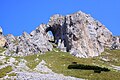 Perforated rock stands left on the Lugu i Shkodres wall located in Rugova gorge