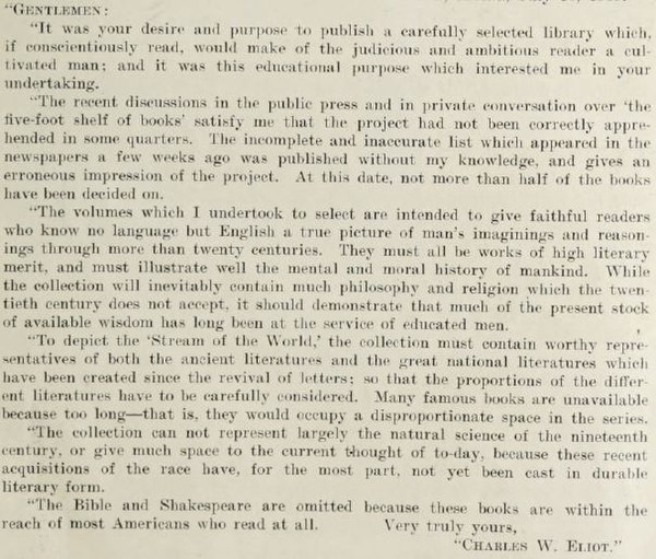 Eliot's letter describing the selection process in a letter to the editor, p.7, Collier's, July 24, 1909