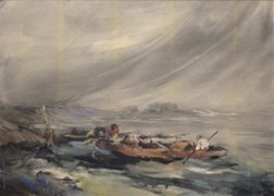 Háborgó Tisza, akvarell, 1974