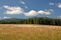 Widok z doliny górnego Sanu; od lewej: Rozsypaniec, Halicz, Wołowe, Kopa Bukowska