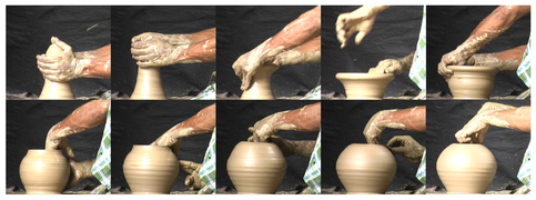 May 27: Hand positions during wheel-throwing pottery.