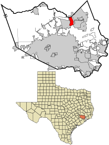 Округ Харрис, штат Техас, зарегистрированные и некорпоративные районы. Скромный выделен .svg