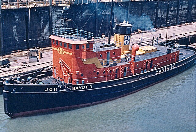 The John R. Hayden tugboat at the Todd shipyard in Alameda, California where she was dieselized. She was built in 1945 for the War Department as Large