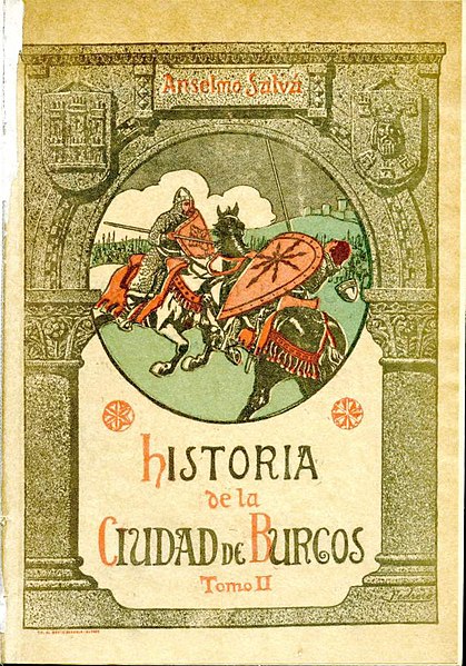 File:Historia de la ciudad de Burgos, 1915, tomo II, portada Mariano Pedrero, Biblioteca Diputación Burgos.jpg