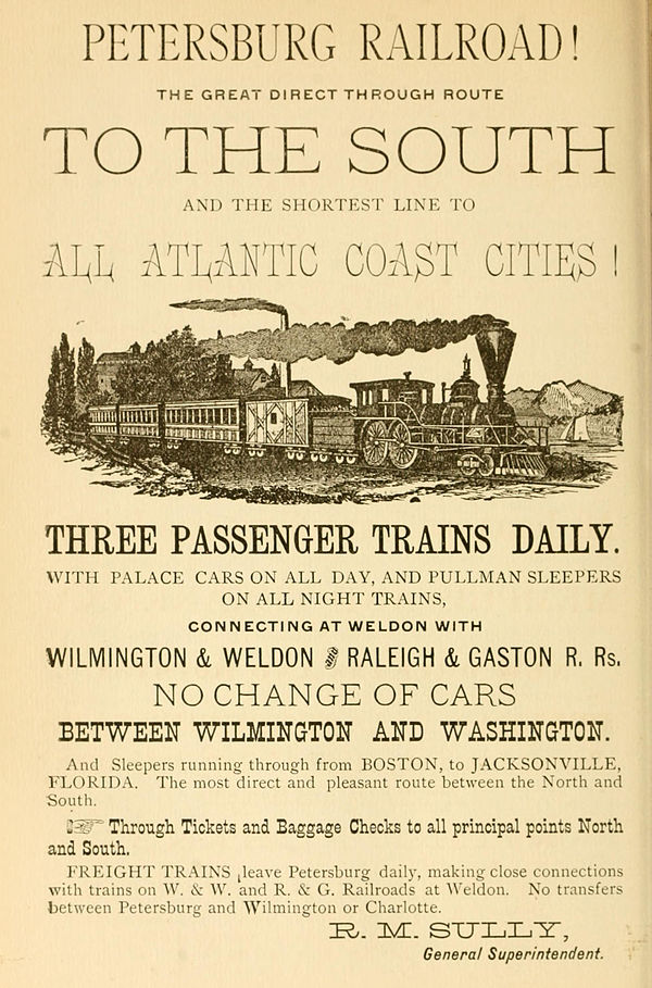 Late 1884 advertisement for the railroad