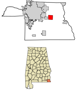 Местоположение Эшфорда в округе Хьюстон, штат Алабама. 