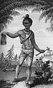 Guerrero indio norteamericano con la cabellera arrancada a un enemigo (1789).
