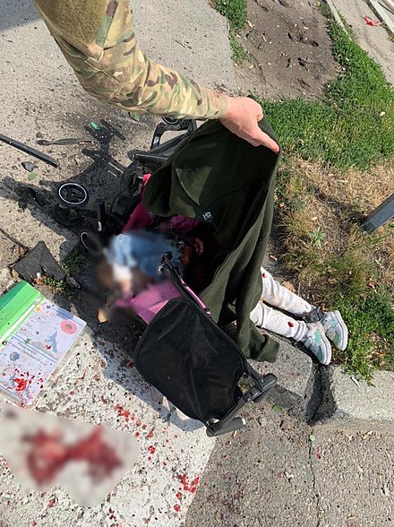Body of a child killed in a Russian missile attack on the city centre of Vinnytsia