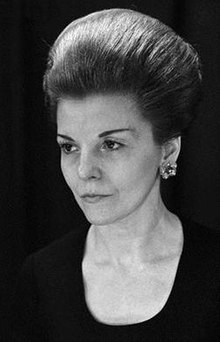 A photograph of Isabel Perón in front of a black background