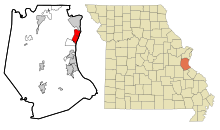 Jefferson County Missouri Beépített és be nem épített területek Imperial Highlighted.svg