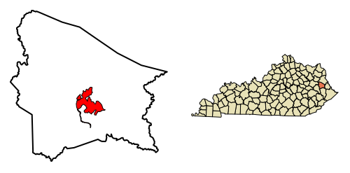 Location of Paintsville in Johnson County, Kentucky.