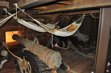 A full-scale mockup of a section of one of the gundecks of Kronan as part of the exhibition at Kalmar County Museum