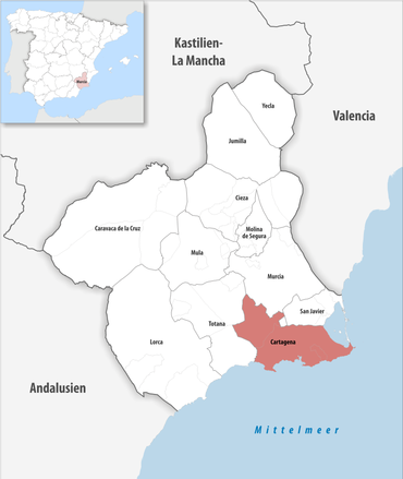Die Lage des Gerichtsbezirk Cartagena in der autonomen Gemeinschaft Murcia