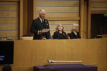 Presiding Officer Alison Johnstone presides over the first speech to the Scottish Parliament by King Charles III King Charles III addresses Scottish Parliament Sep 2022.jpg
