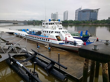 A boat waiting at the Kuching jetty before a voyage to Sibu