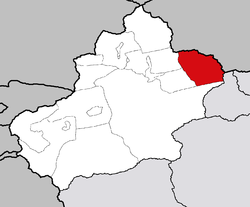 نقشه منطقه خودمختار سین‌کیانگ اویغور و موقعیت شهر قومول