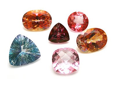 Facet cut topaz gemstones in various colors