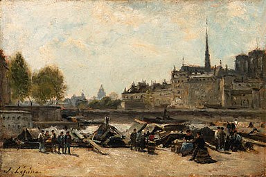 Le Marché aux pommes, Quai de Gesvres et Quai de l'Hôtel-de-Ville, près du Pont d'Arcole Stanislas Lépine, 1884-1888 Collection privée, Vente 2000