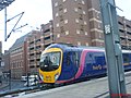 185102 is seen here departing Leeds City station during testing trials on 15 January 2006, and shows the livery in which the trains were delivered.