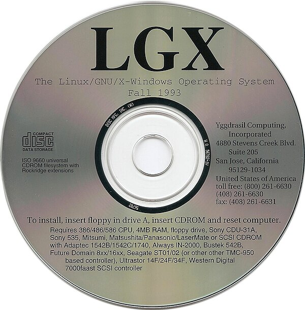 CD-ROM of the LGX Yggdrasil Linux distribution release "Fall 1993"