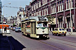 PCC-car van de serie 1200 op lijn 6 op de Fluwelen Burgwal omstreeks 1973.