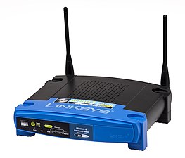 A Linksys WRT54GS Router, common during the early to late 2000's.