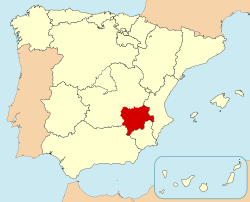 Peta Sepanyol dengan Albacete ditonjolkan