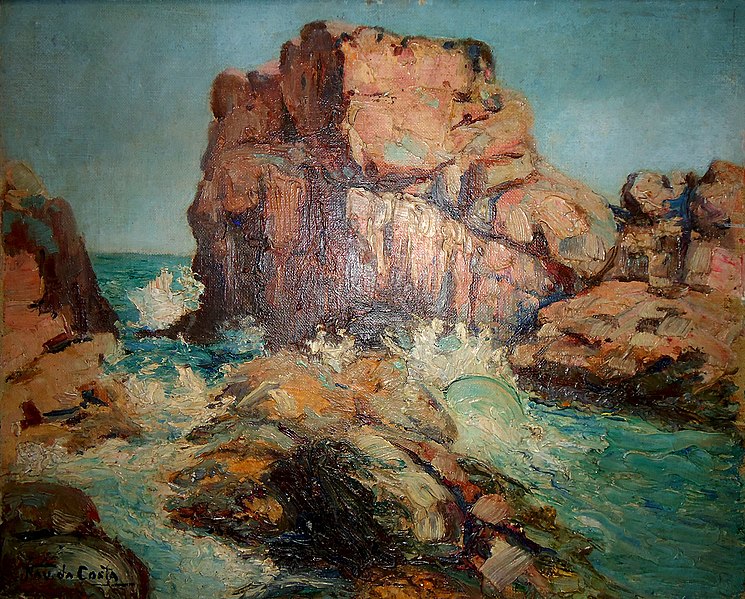 File:Mário Navarro da Costa (1883-1931) Seascape with rocks and waves, 33 x 41 cm, oil on canvas on cardboard, Photo Gedley Belchior Braga.jpg