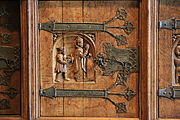 English: Cabinet door on the left side of the north wall of the Friedenssaal in the town hall in Münster, Germany. Bottom, row 2.