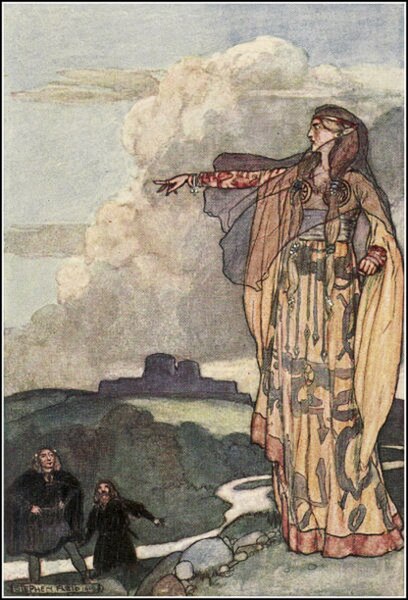 "Macha Curses the Men of Ulster", Stephen Reid's illustration from Eleanor Hull's The Boys' Cuchulainn (1904)