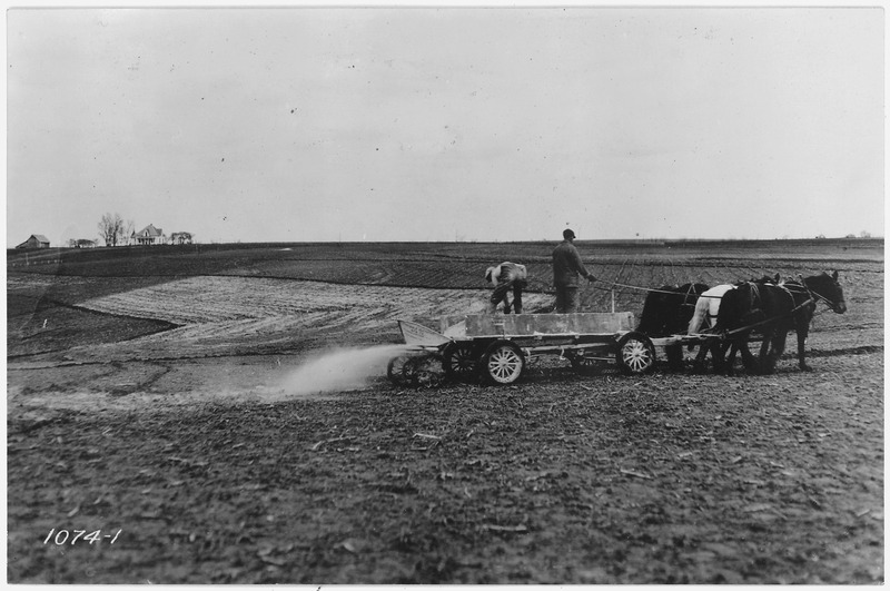 File:Man using team and wagon to spread fertilizer - NARA - 286151.tif