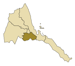 Map of اریتریا with the Debub Region highlighted