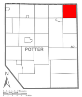 Mapa Potter County v Pensylvánii se zvýrazněním Harrison Township
