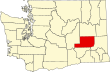 Harta statului Washington indicând comitatul Adams