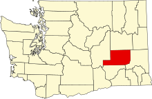 Location of Adams County in Washington Map of Washington highlighting Adams County.svg