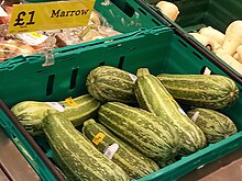 Vegetable marrows (distinct from courgettes) on sale in a British supermarket.