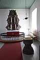 English: Babtismal font of Nannestad church, Nannestad, Norway. From approx 1140. There is a rune-inscription