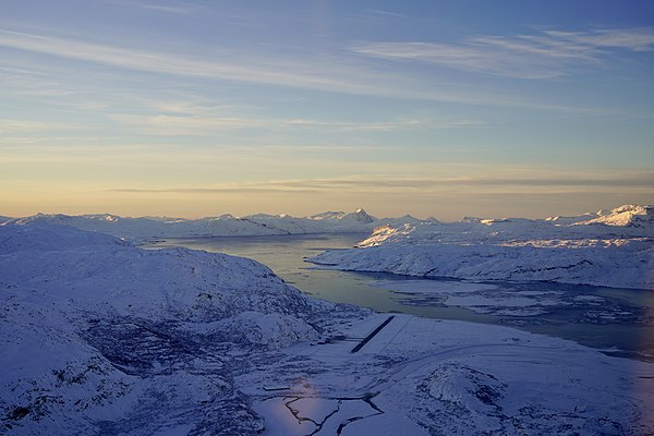 Looking southwest over Narsarsuaq Airport and Tunugdliafik (Eriks Fjord) in November 2020