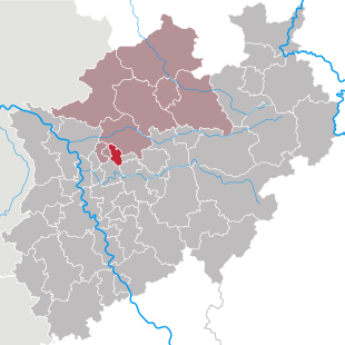 Lage von Gelsenkirchen in Nordrhein-Westfalen und im Regierungsbezirk Münster