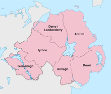 The traditional counties of Northern Ireland Northern Ireland - Counties.png
