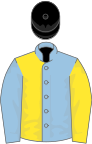 LIGHT BLUE and YELLOW HALVED, sleeves reversed, black cap